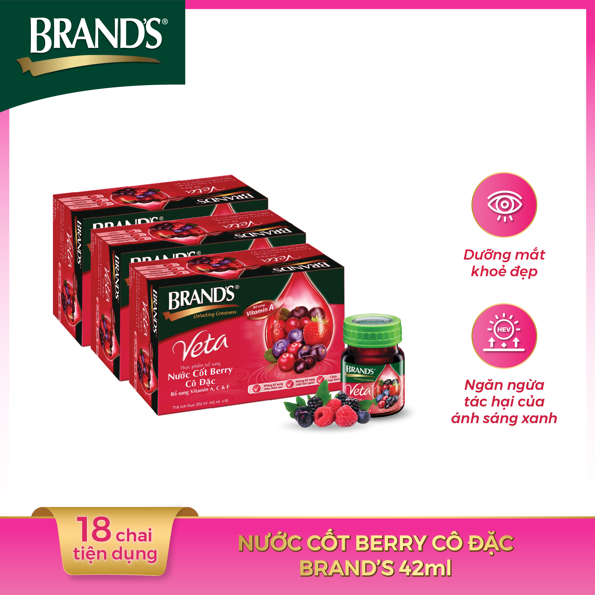 Combo 3 Hộp 6 Chai Nước Cốt Berry BRAND'S Veta (42ml/chai)