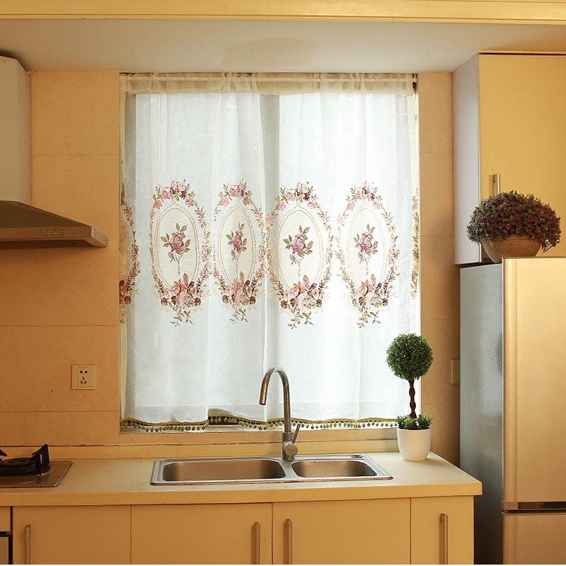 Bắc Âu Kiểu Mỹ Hoa Hồng Rèm Cửa Rèm Lửng Rèm Cửa Sổ Che Rèm Ren Rèm Vải Gạt Nhà Bếp Rèm Cửa Sổ Sợi Bông Trắng Rèm Quán Cà Phê