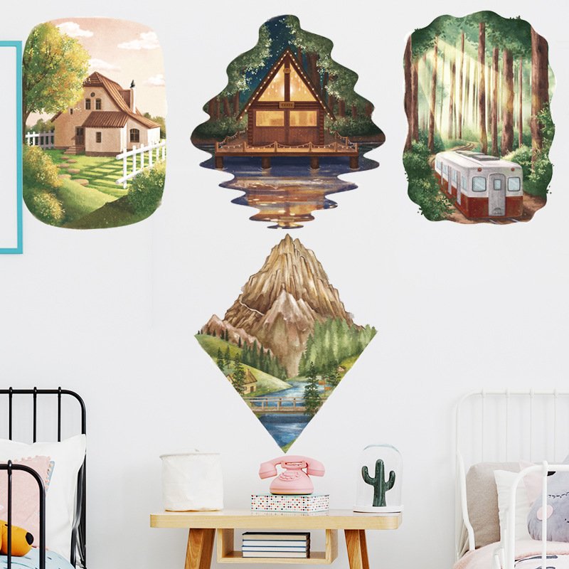 Decal dán tường khung cửa phong cảnh PC bắc âu