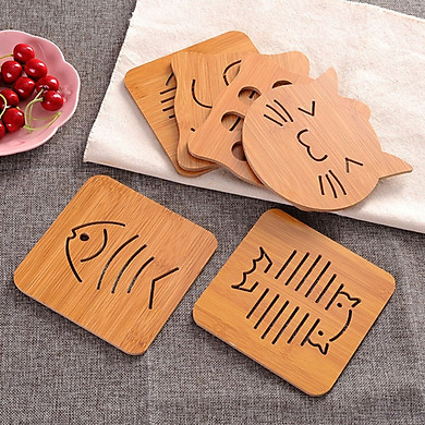 Combo 5 Đế Lót Nồi bằng Gỗ Được Gia Công Hoàn Toàn Bằng Chất Liệu Gỗ Tre Gọn Nhẹ Cứng Cáp Hình Ngộ Nghĩnh