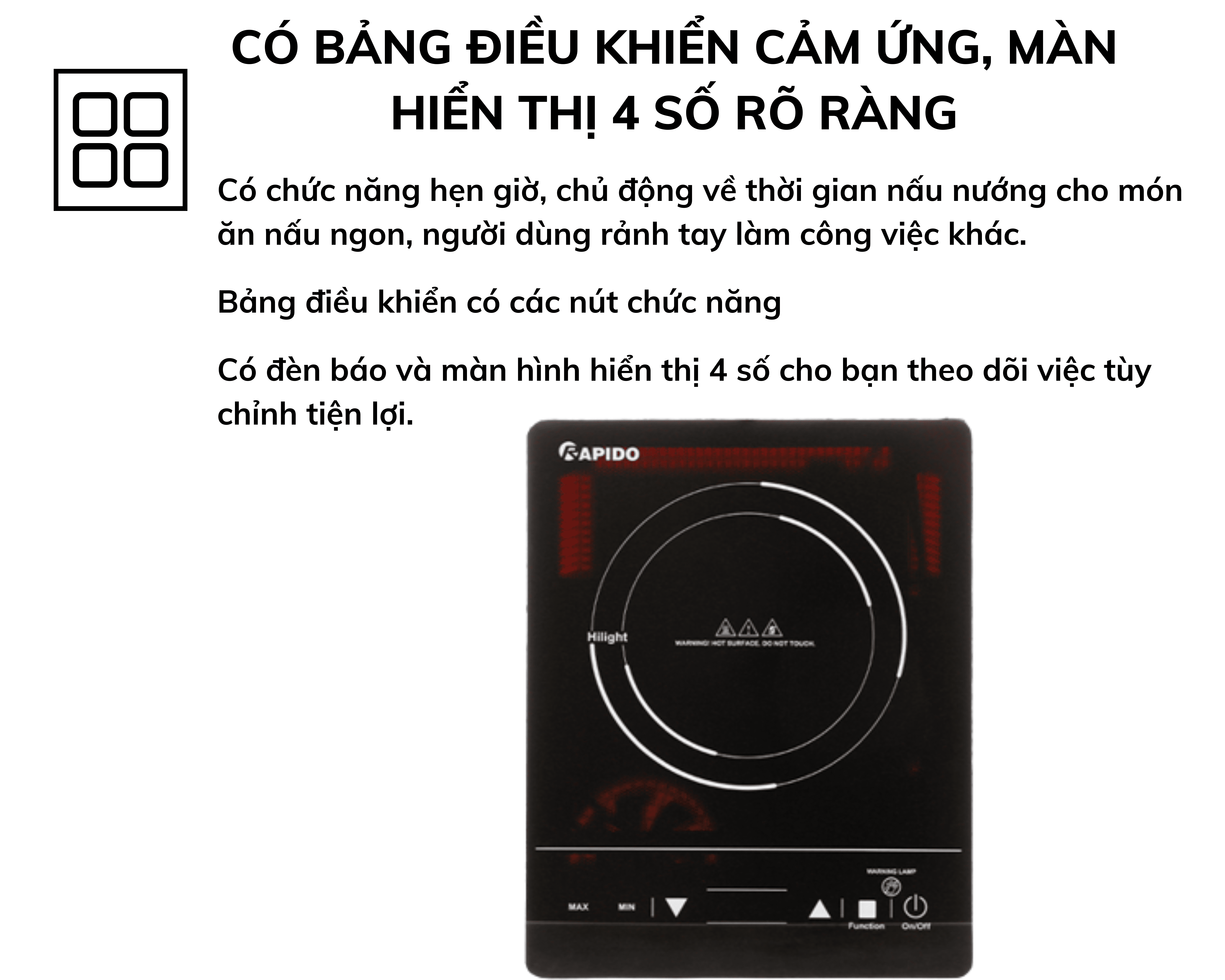 Bếp hồng ngoại Rapido bảo hành 12 tháng
