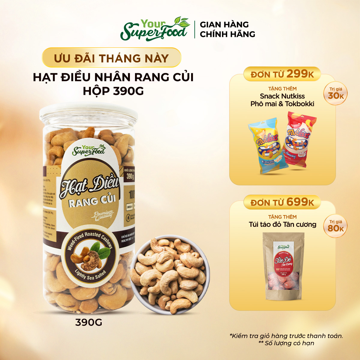 Hạt điều rang củi nhân (390g) Your Superfood