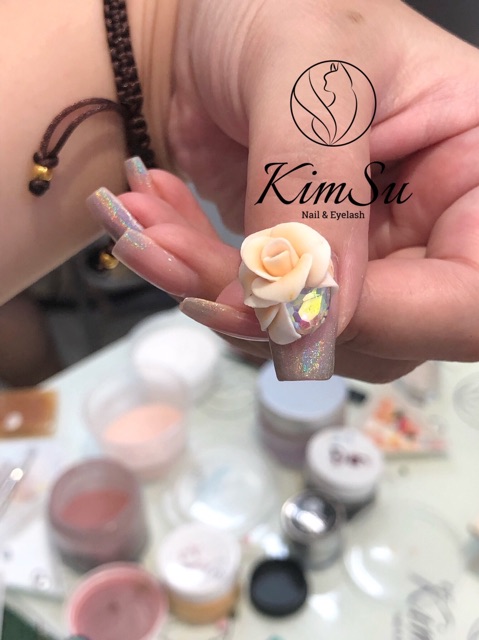 Hoa bột - phụ kiện nails - hồng đá