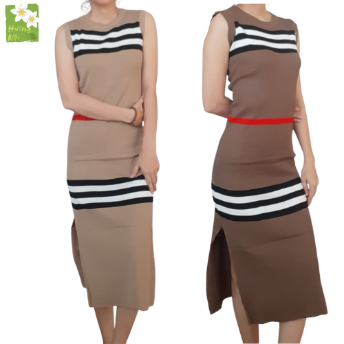 Đầm len thun sọc ngang thổ cẩm ôm body