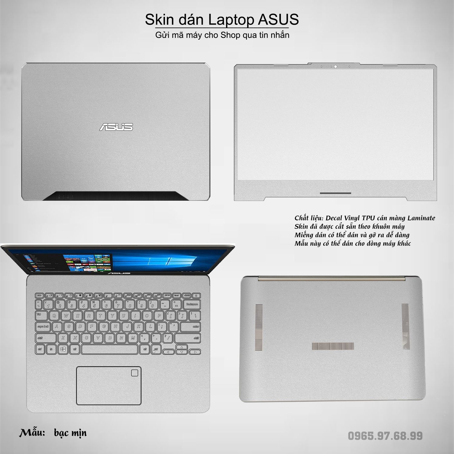Decal Skin dán Laptop Asus mẫu Aluminum Chrome bạc mịn