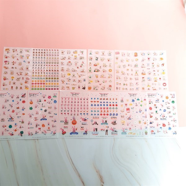 [HCM]Bộ 6 Tấm Sticker Trang Trí - Thỏ Và Mèo