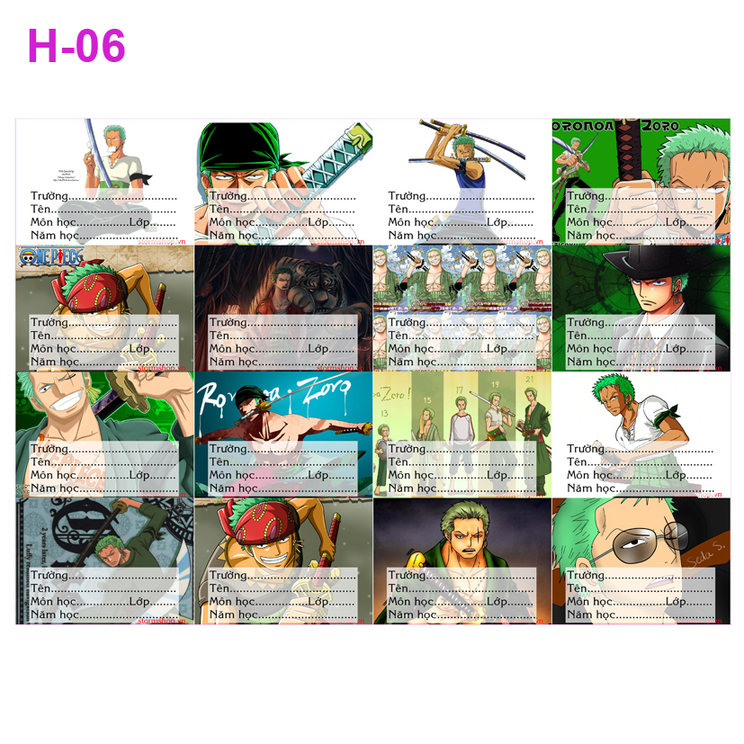 Nhãn vở One Piece - nhãn dán One Piece (set 16 nhãn vở )