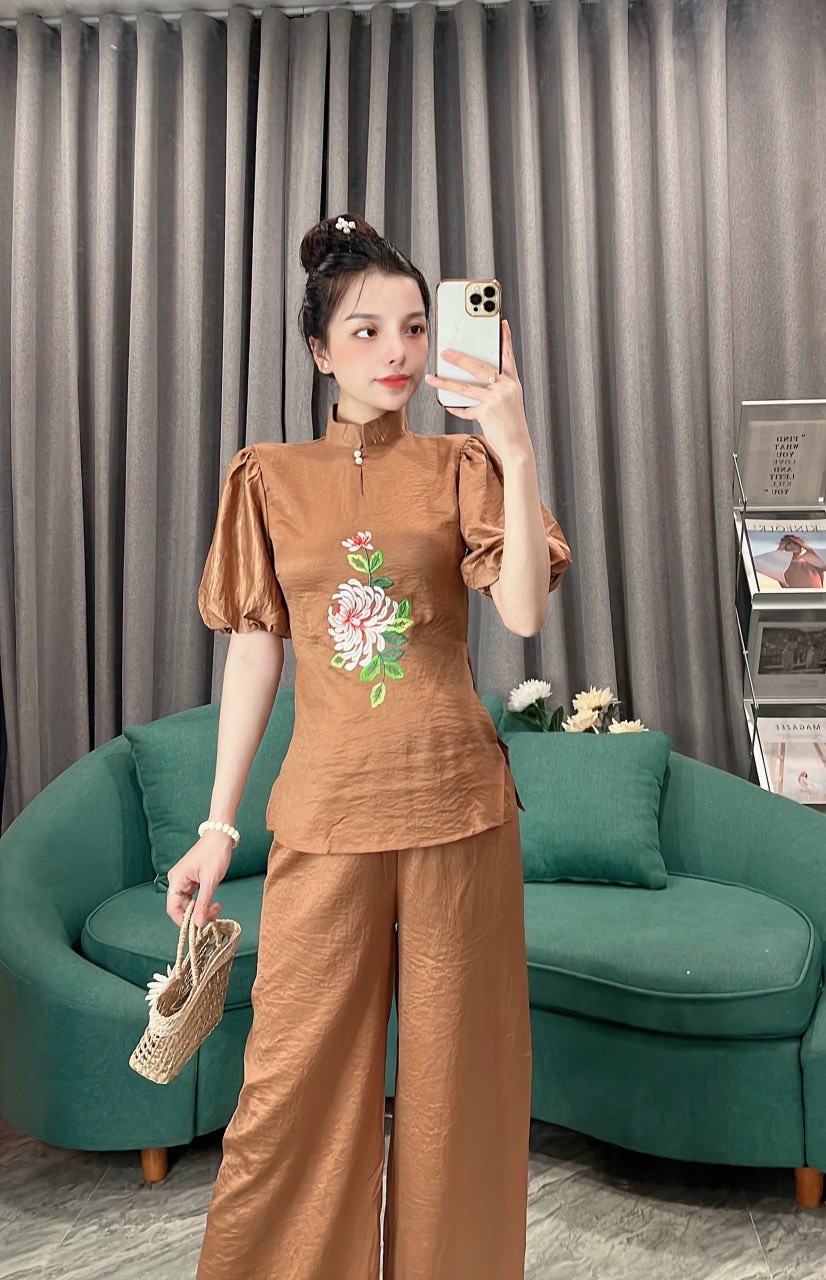 Đồ lam đi chùa # mẫu lụa họa tiết hoa # quần áo nữ