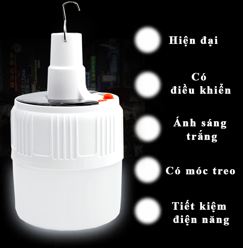 Đèn led tích điện usb không dây, led sạc bóng đèn siêu sáng 100w(trắng)