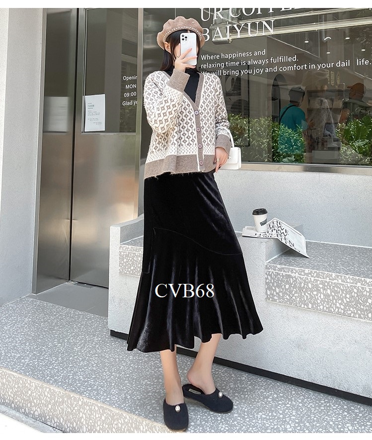 Chân Váy Bầu Xinh CVB62 nhung dài
