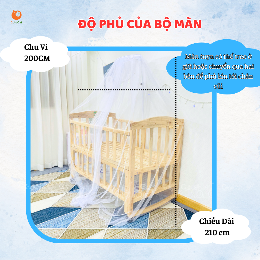Màn cũi cho bé và cây treo Goldcat ( xanh-hồng- trắng)