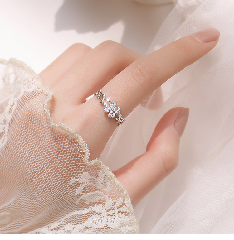 Nhẫn nữ mở vòng cỏ bốn lá đem lại may mắn thời trang sáng tạo,HANTI, 08, thích hợp đi chơi, đi học, đi tiệc, đi dạo phố được tặng kèm 1 đôi bông tay noel 19k