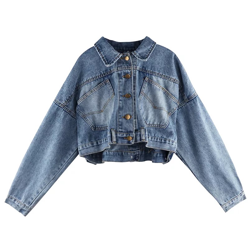 Áo khoác jeans nhiều nút kiểu nữ sinh hàn quốc vải denim trơn 1 hàng nút lưng