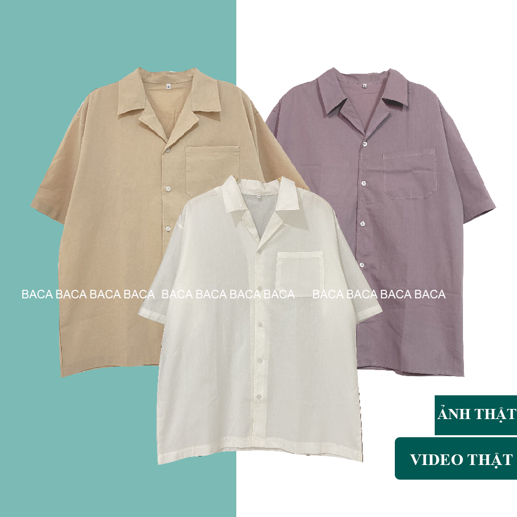 Áo Sơ Mi Cổ Vest phối túi Nam Nữ 3 màu basic chất vải thô mềm