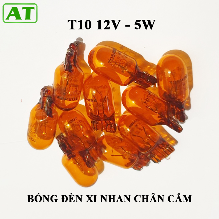 Combo 10 Bóng Đèn T10 12V 5W Xi Nhan Vàng 1 Tóc Chân Cắm Halogen Toshiba