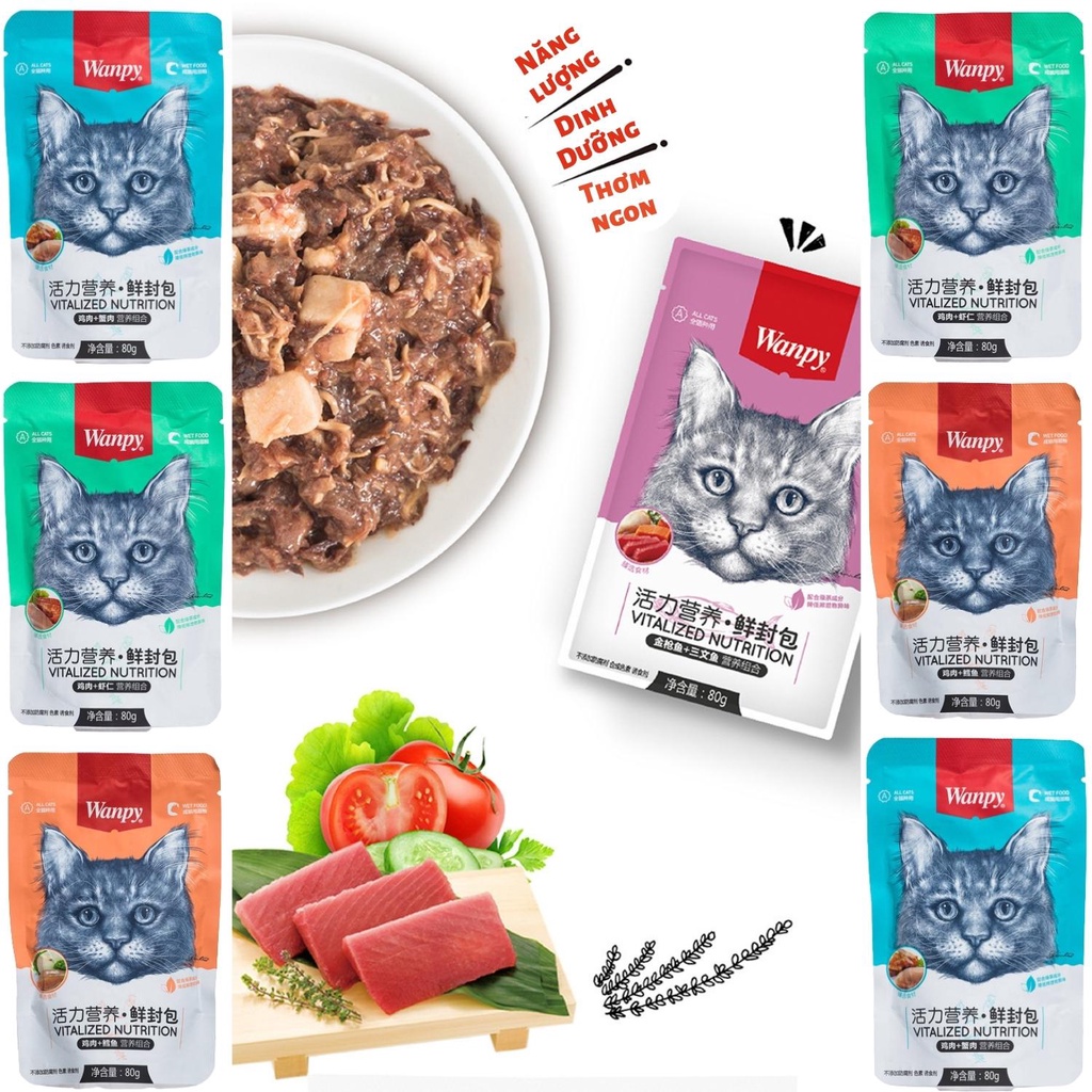 Combo 30 gói pate WANPY đủ vị cho mèo mọi lứa tuổi gói 80g