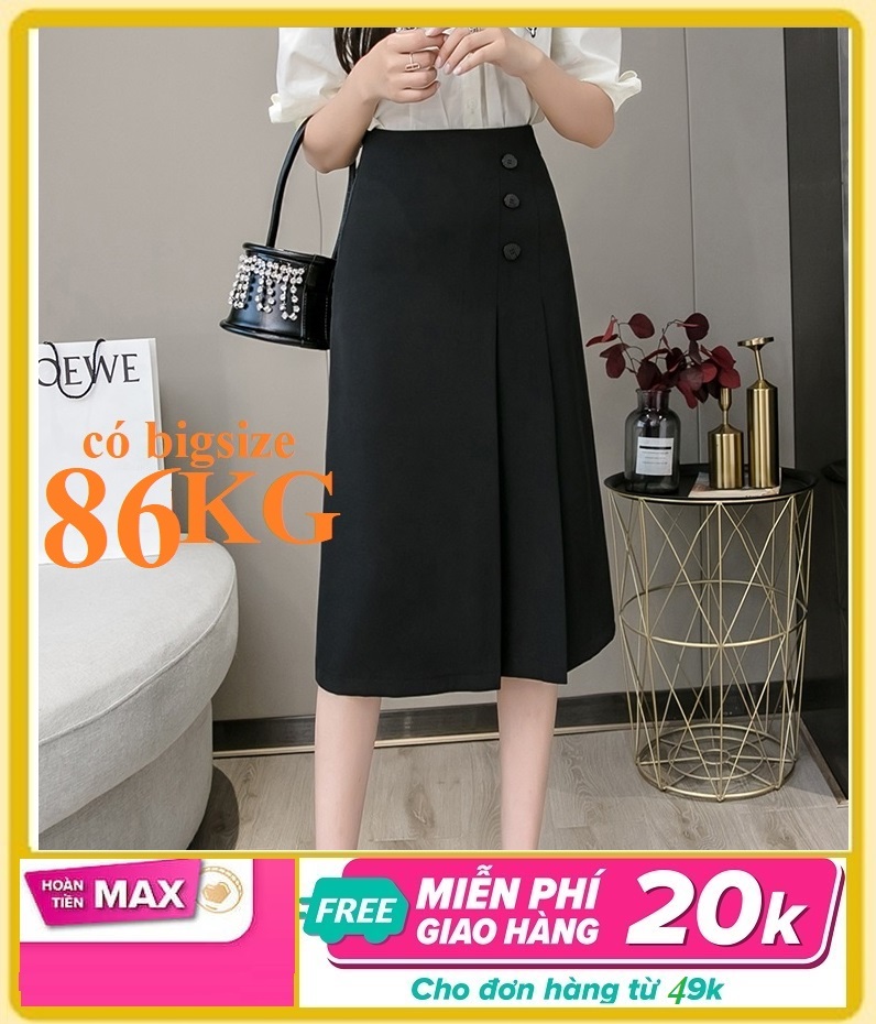Chân Váy Xòe 3 Cúc, Thời trang, tạo eo thon ảo, Dài 63cm, Vải Lụa Trượt, có bigsize 86KG
