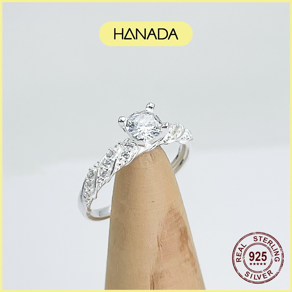 Nhẫn Bạc 925 Hanada Xoắn Đá Cao Lấp Lánh 1013