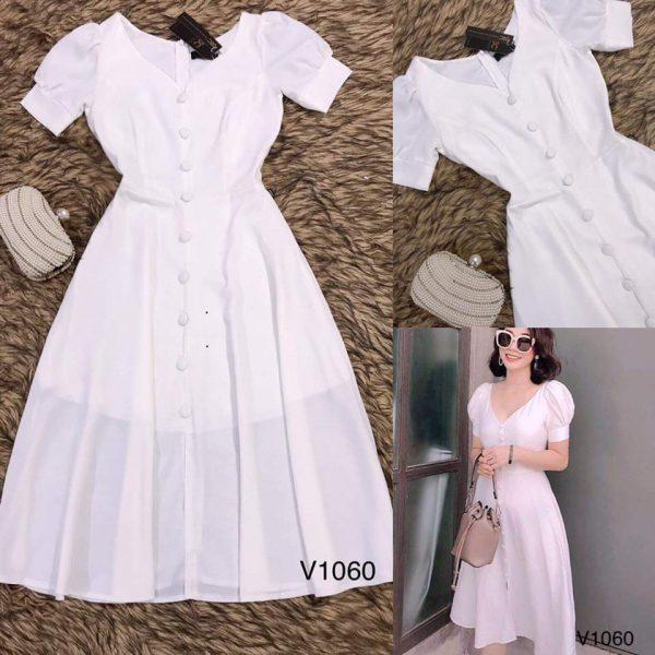 [HCM]Đầm cổ V nút bọc