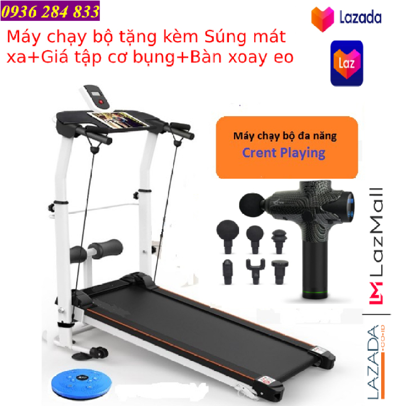 Combo máy chạy bộ cơ đa năng Lazasport® + máy mát xa chuyên sâu + giá đỡ tập bụng + bàn xoay eo + dây cáp kéo tay - Bảo hành 12 tháng