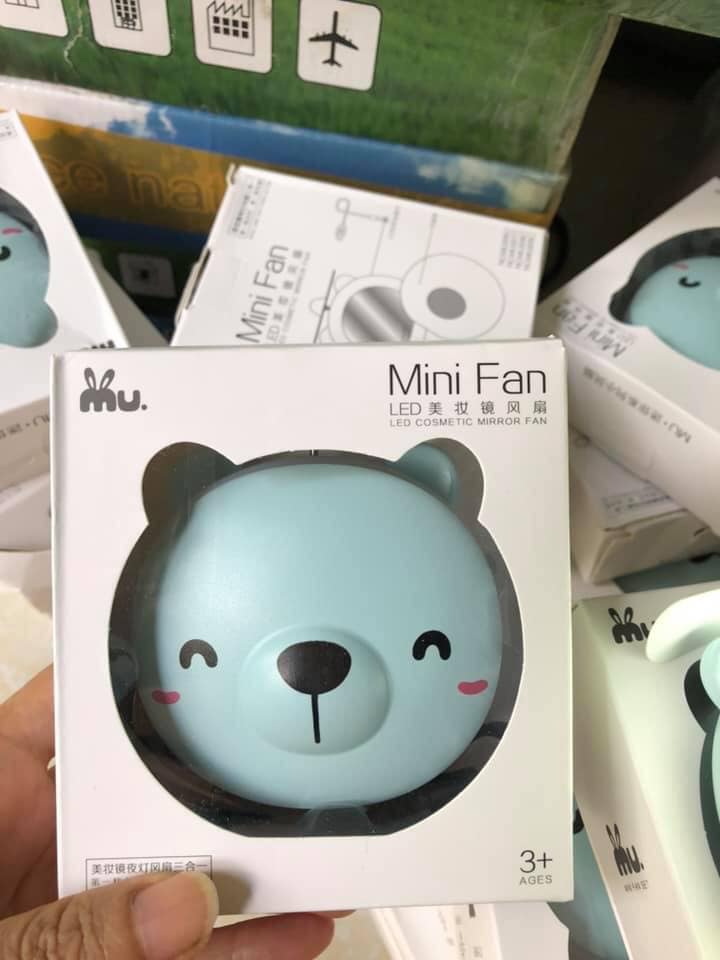 Quạt mini cầm tay kèm gương và đèn led