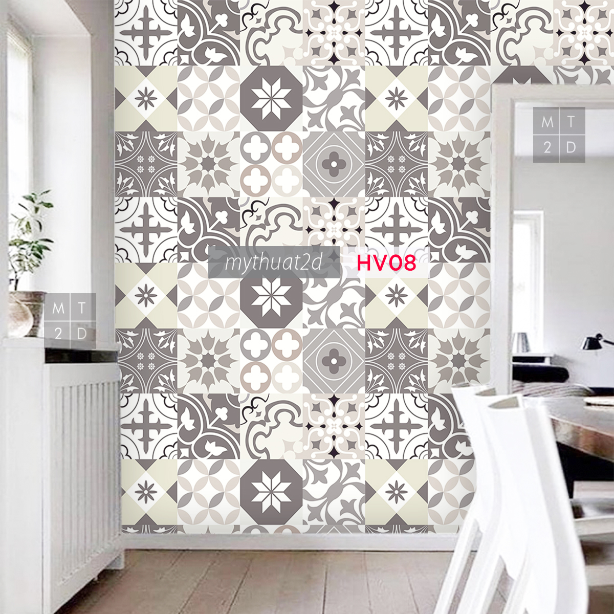 Decal gạch bông chống thấm dán bếp, dán tường - mã HV08