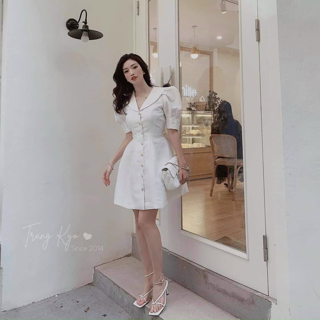 Đầm xòe cổ bẻ kiểu hở lưng phối dây nơ siêu chất TTSA0978