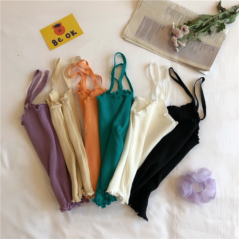 Áo 2 dây viền bèo basic
