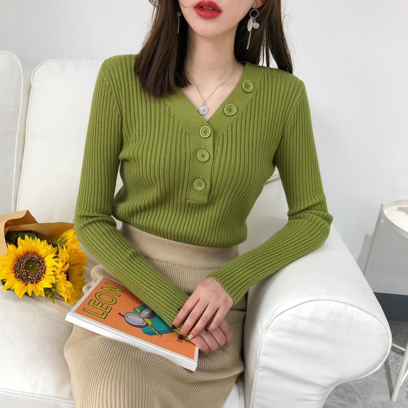 ÁO LEN CỔ V CÚC CÀI