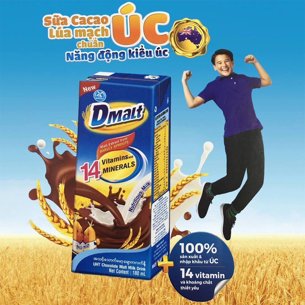 Thùng 32 Hộp Sữa Cacao Lúa Mạch DMALT 180ml- Sữa tươi