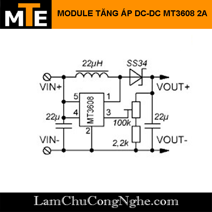 Mạch tăng áp mini 2A DC-DC 2-24V lên 5-28V MT3608
