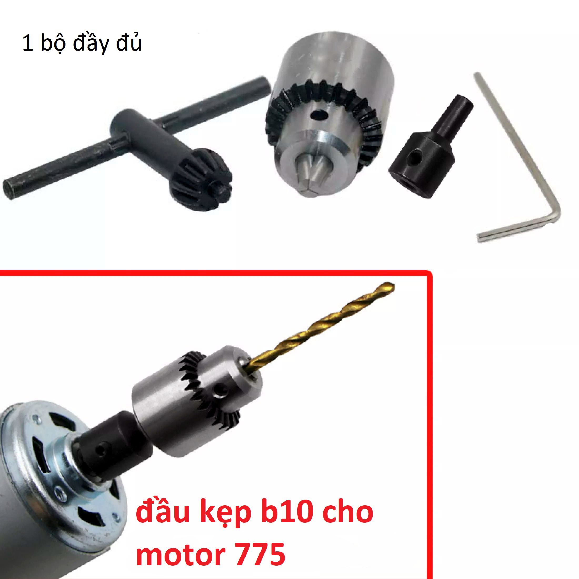 Đầu kẹp mũi khoan,mũi vặn ốc b10 cho motor 775 hàng chất lượng
