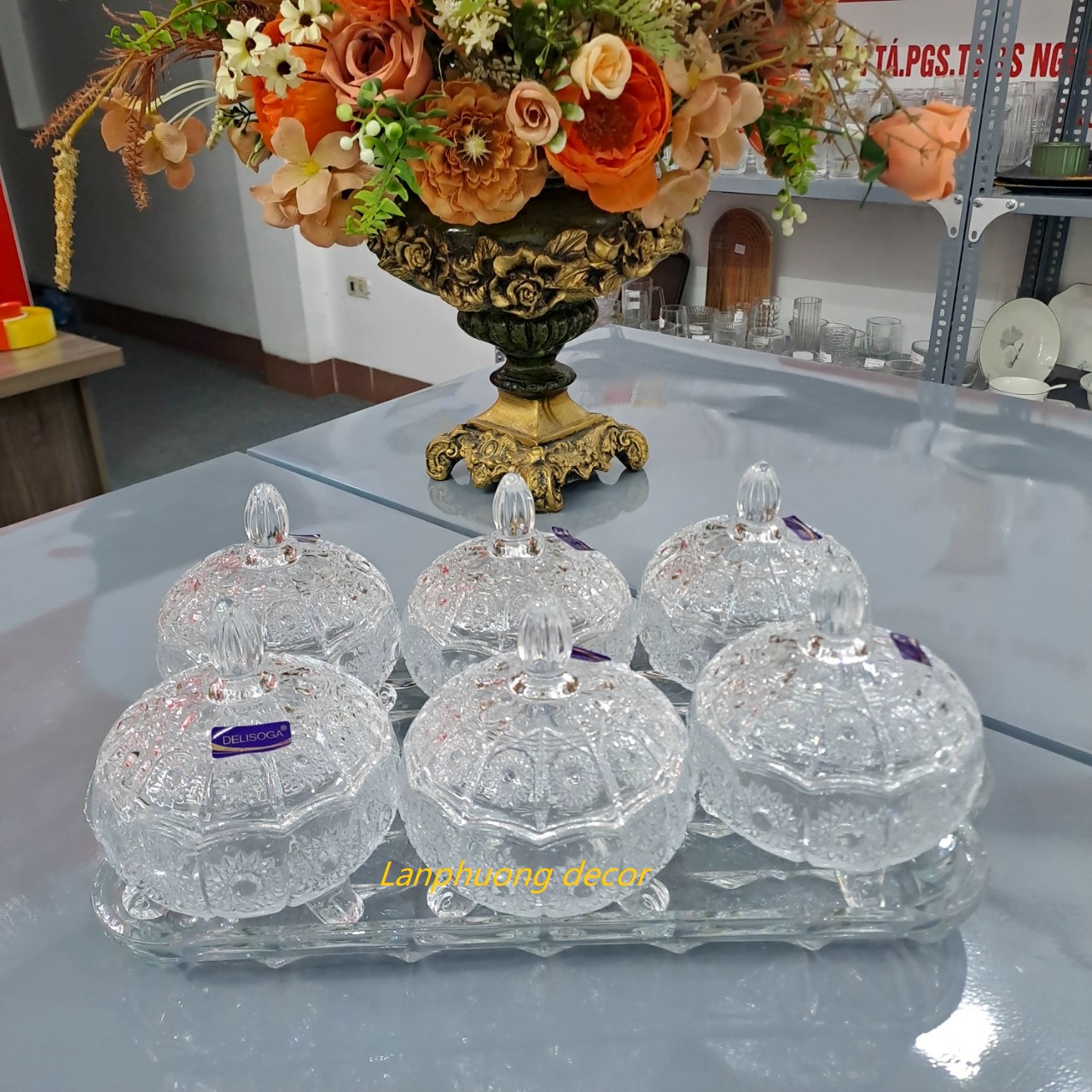 Bộ khay mứt tết thủy tinh pha lê