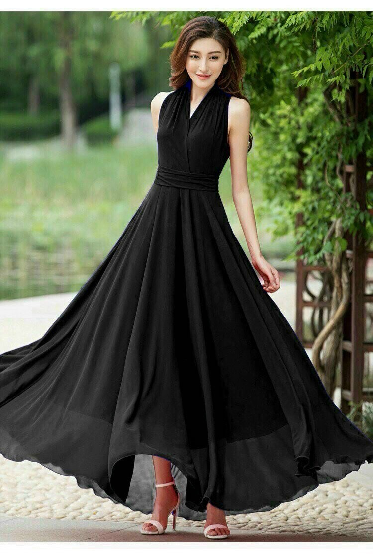 đầm maxi dài cổ v sang trọng