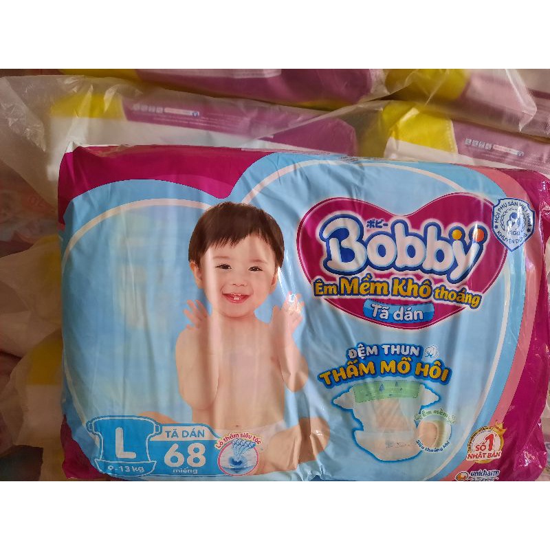 Tã dán bobby mẫu mới size M 76 miếng tặng thêm 6 miếng tả quần  cho bé 6-11kgtã bobby dán size L 68 miếng cho bé 9-13kg