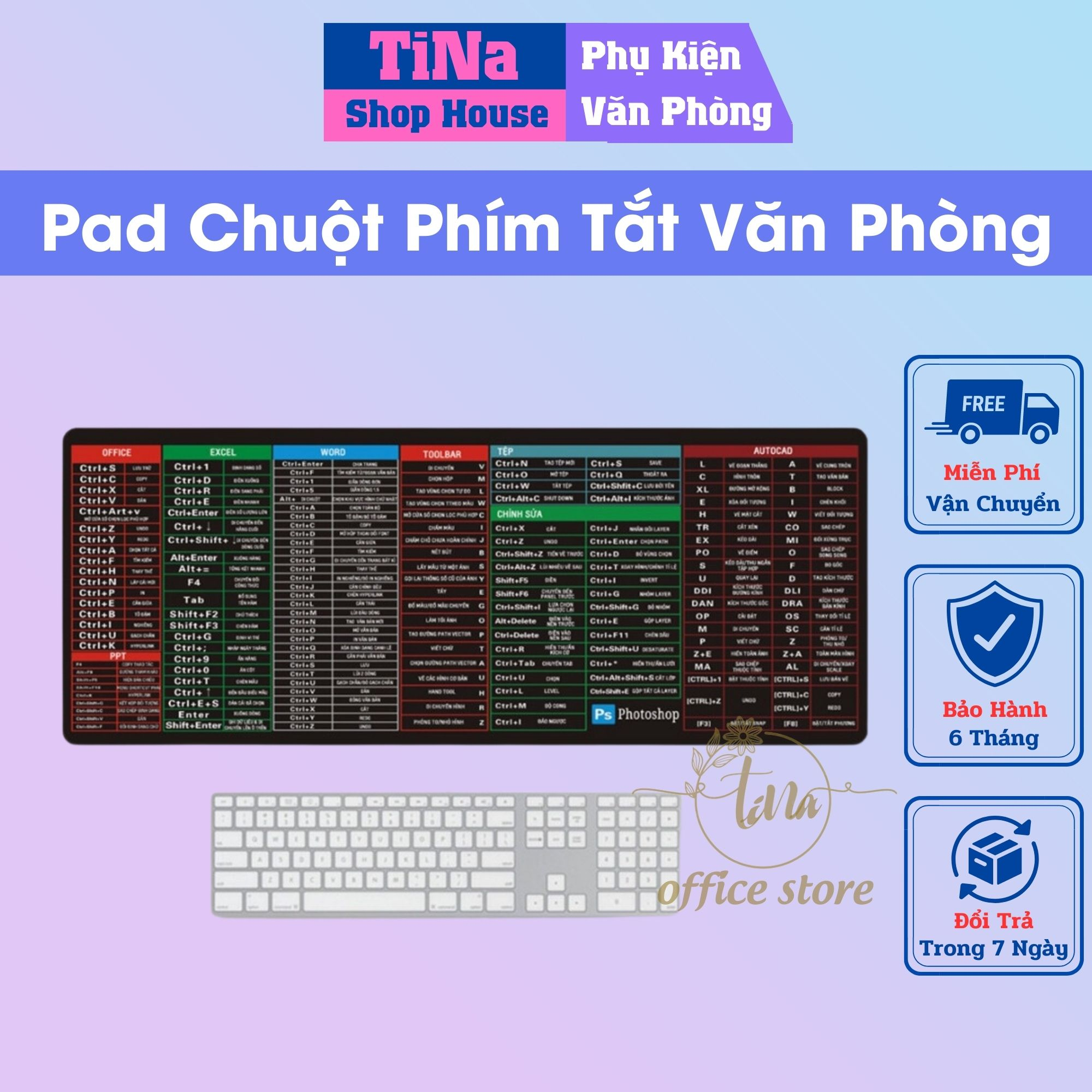 Miếng lót chuột phím tắt 80x30cm cỡ lớn may bo viền chống trơn trượt - pad chuột phím tắt văn phòng in sắc nét tiện lợi