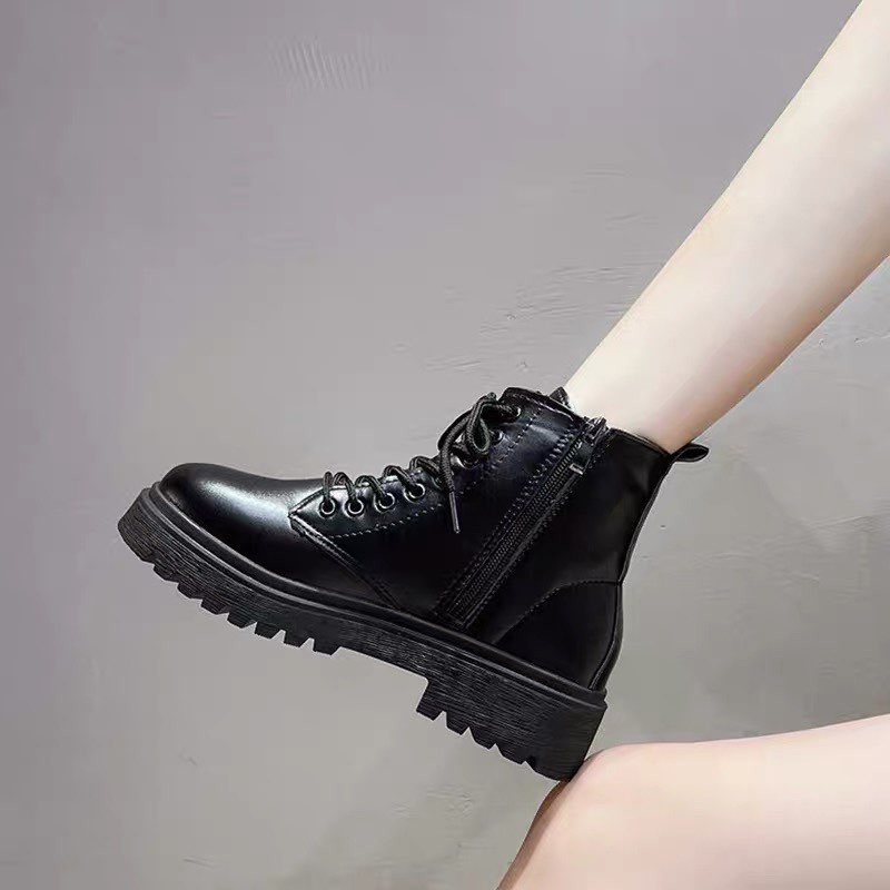 Bốt Da Nữ Cổ Lửng Phối Khóa Kéo Phong Cách G27.0
