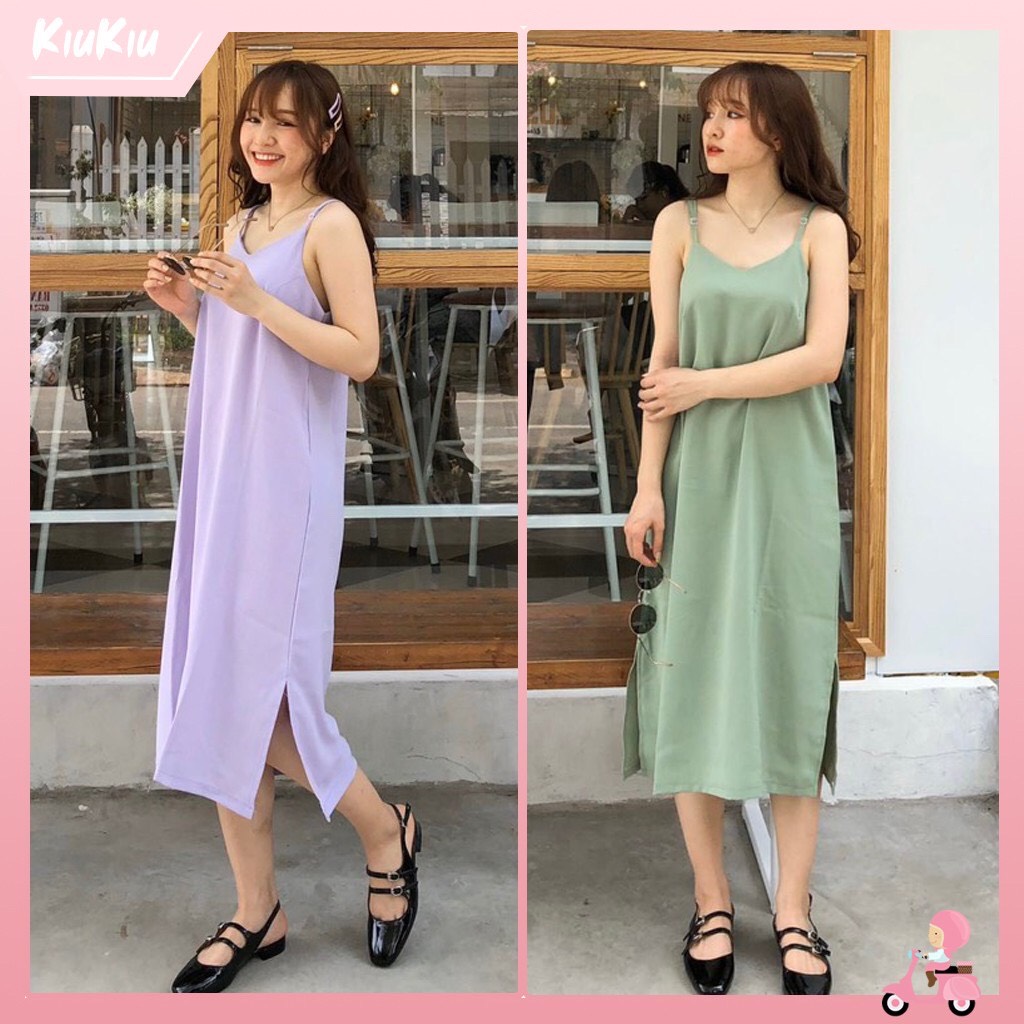 Đầm maxi đũi lụa 2 dây khuy chỉnh cao cấp thoáng mát