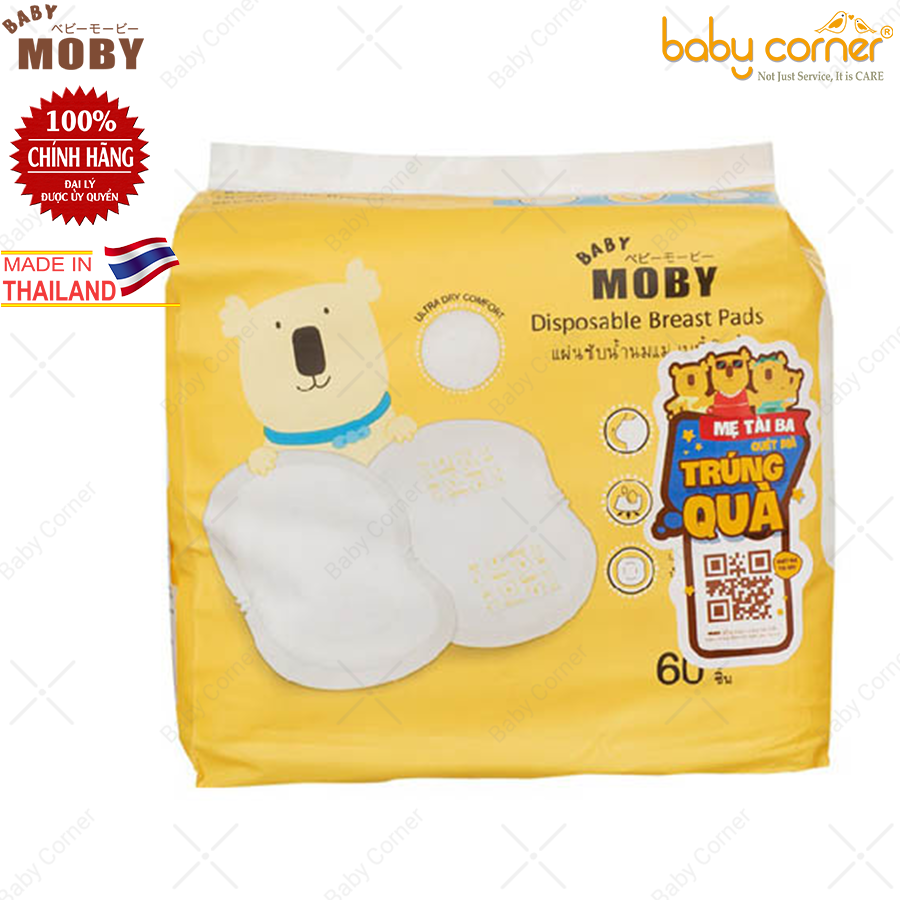 [HSD: T10/2024] Combo 2 Gói Lót Thấm Sữa BABY MOBY, 60 Miếng/ Gói