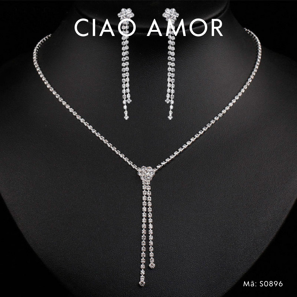 Set vòng cổ Choker đá, Khuyên tai nữ hạt hoa đá dự tiệc Trang sức Ciao Amor - MS0897