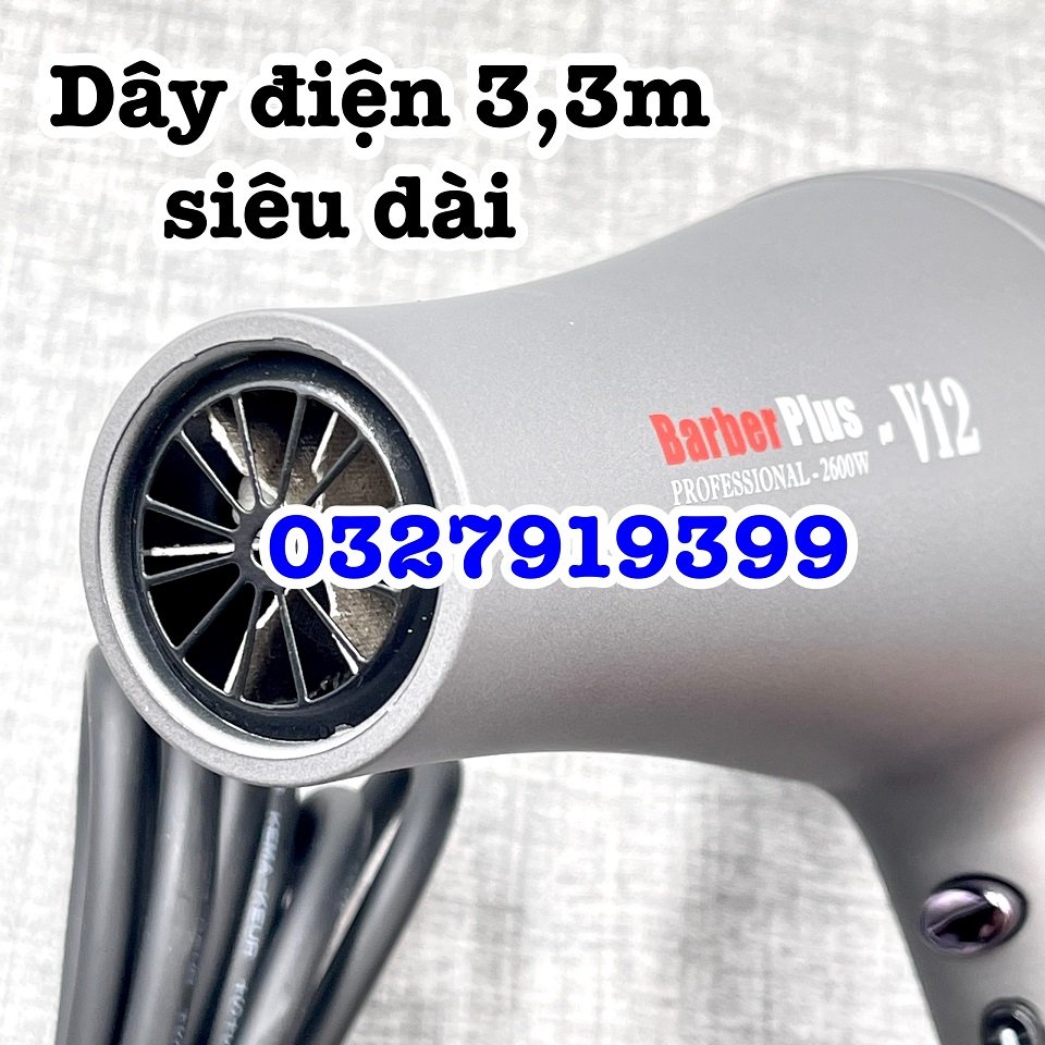 Barber Plus Máy sấy tóc V12 2600W cao cấp 3m3và 2 đầu sấy tạo kiểu cho mái tóc bóng mượt và không bị xoăn rối