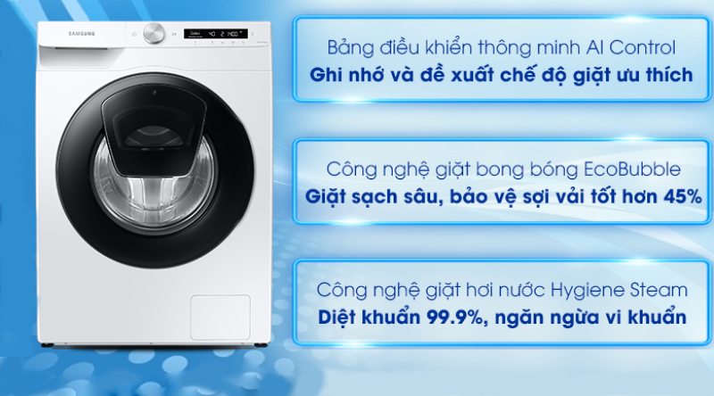 [Trả góp 0%]Máy giặt Samsung Addwash Inverter 8.5kg WW85T554DAW/SV Mới 2021 (Miễn phí giao tại HN-ngoài tỉnh liên hệ shop) chính hãng