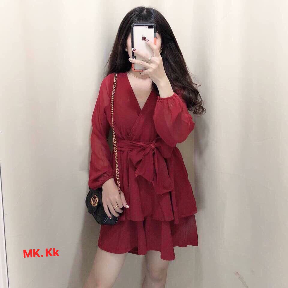 Jum voan cổ v đắp chéo thắt nơ eo siêu hót ttsa0089