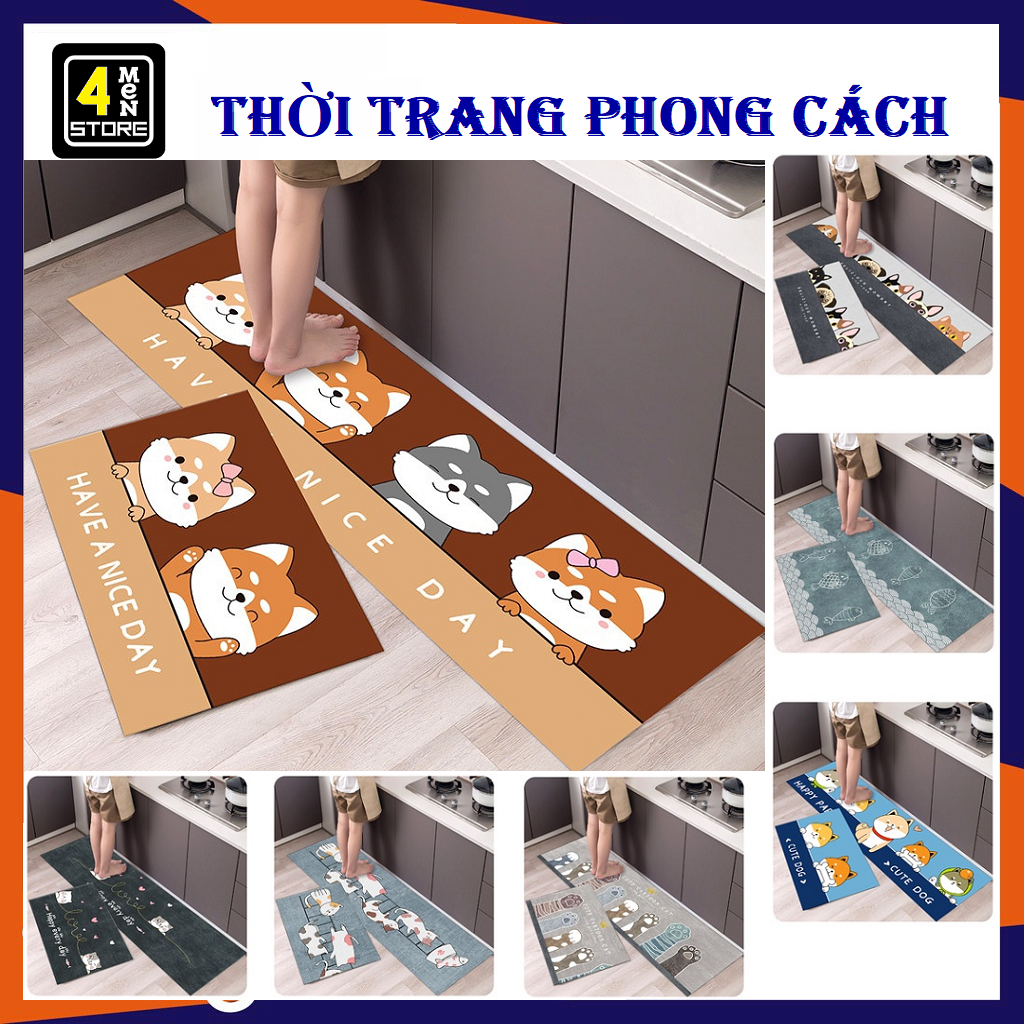 Bộ 2 Thảm Lau Chân 3D Nhà Bếp, Nhà Tắm Chống Trơn Trượt - Thảm Chùi Chân Trải Sàn Nhà Thấm Hút Nước