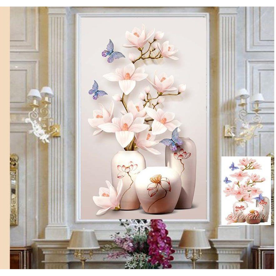Tranh thêu chữ thập bình hoa lv3261 kt70x57cm