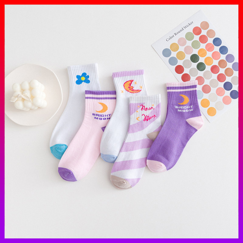 Hcm set 5 vớ cổ cao puple moon tone tím mộng mơ xịn xò - vớ nữ xinh xắn - nhshop