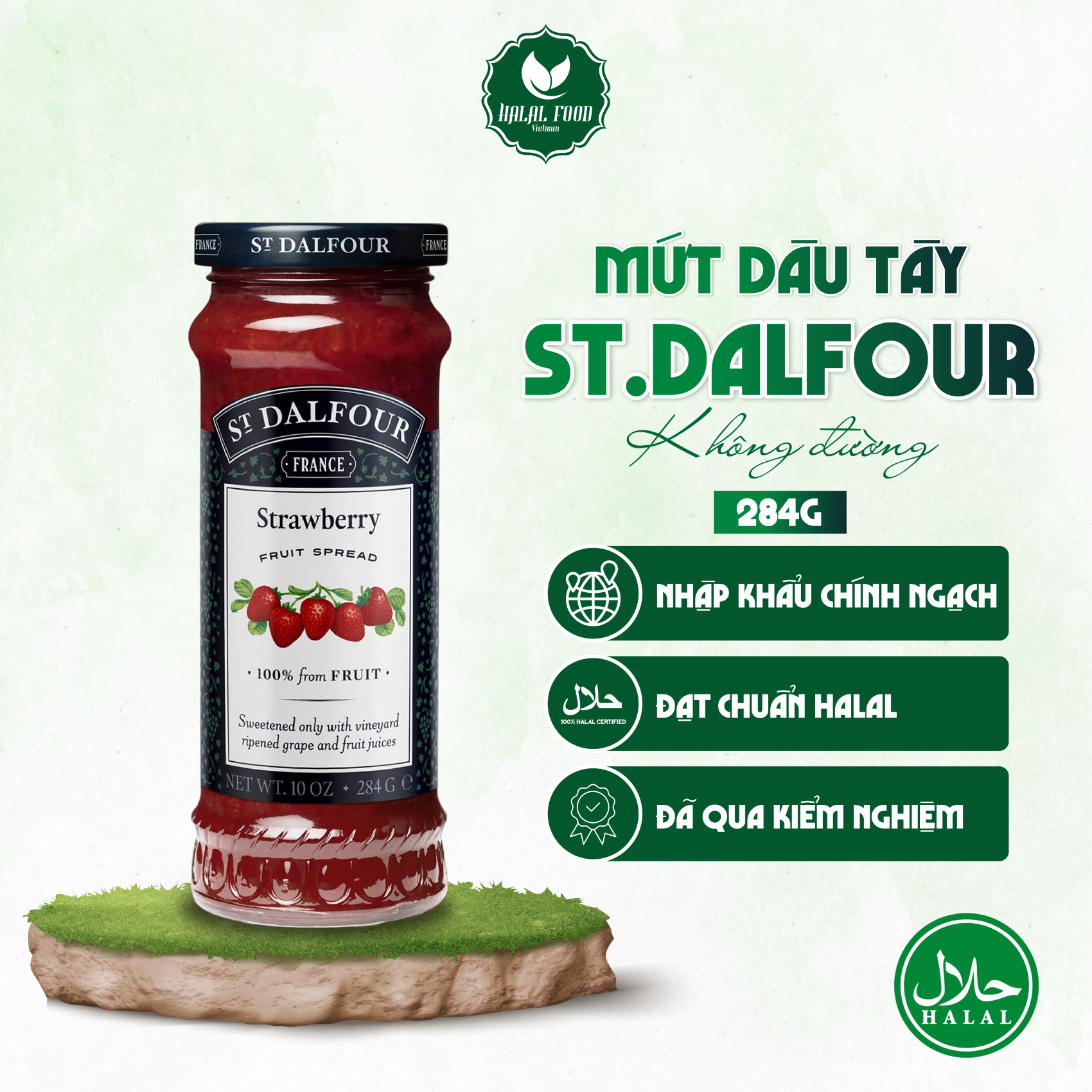Mứt Dâu Tây Không Đường St Dalfour 284g - Mứt Trái Cây Halal Food Việt Nam