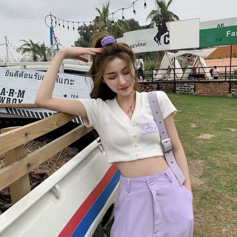 Áo croptop cổ V xéo dễ thương TTSLA0322