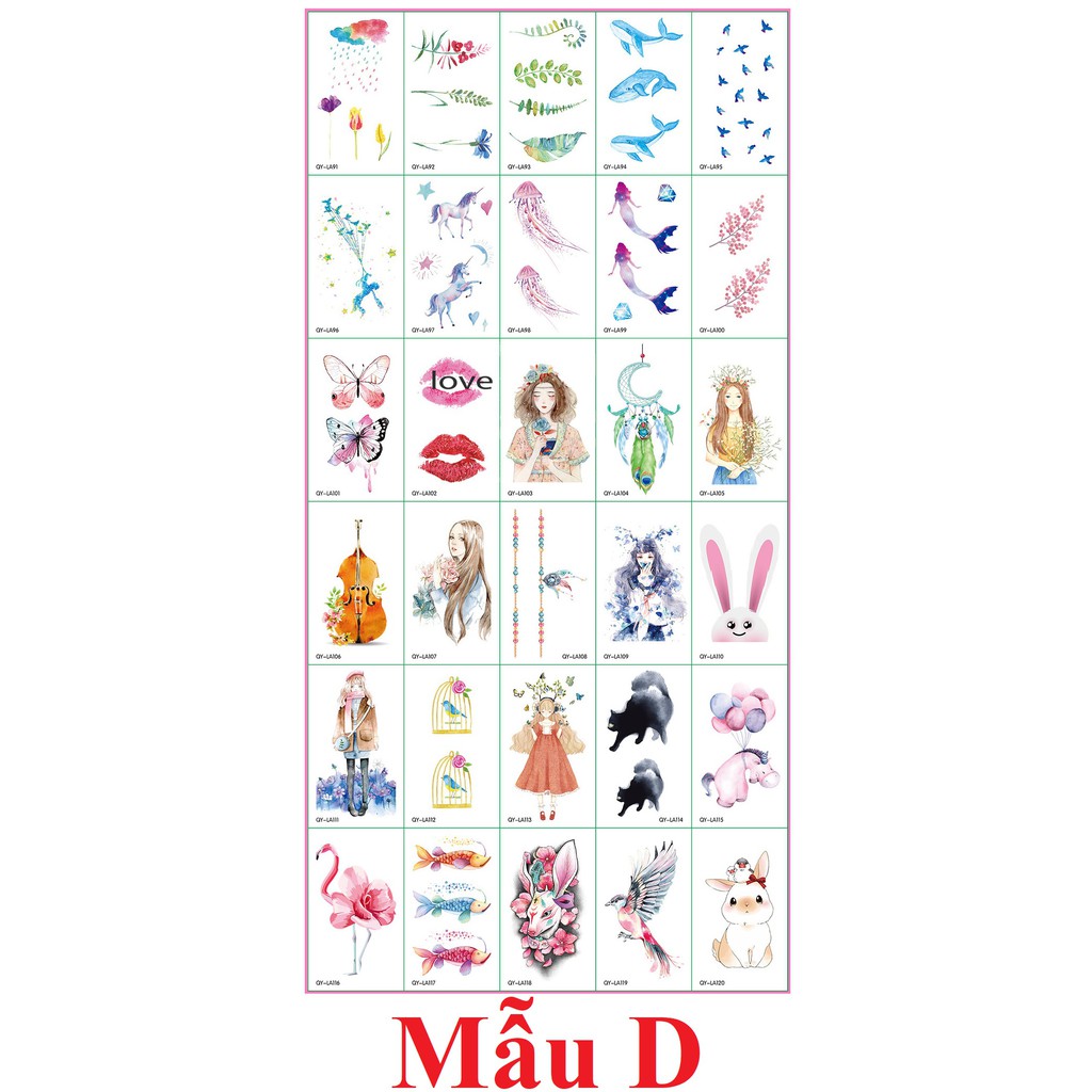 Combo 30 Tấm Hình Xăm Dán Mini Chống Thấm Nước