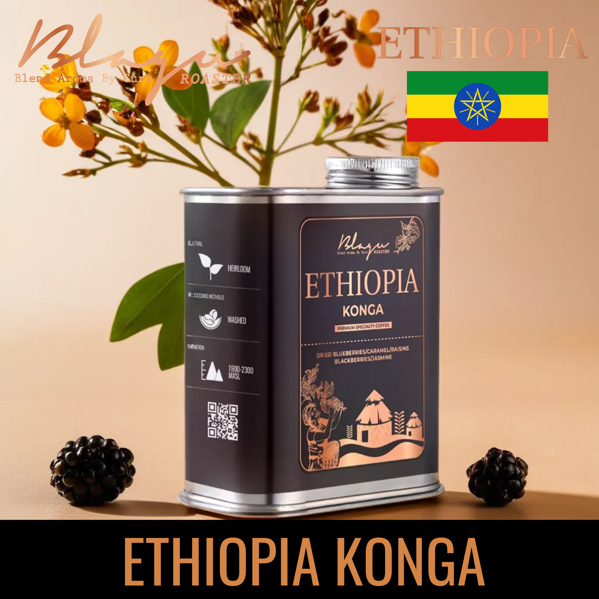 [Premium] Cà Phê Hạt Blagu Ethiopia Konga  100%Arabica  Light-Medium  250g